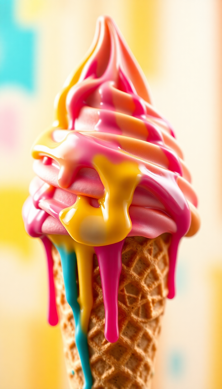 Pastel Summer Melting Cone Cream Photorealistic Wallpaper