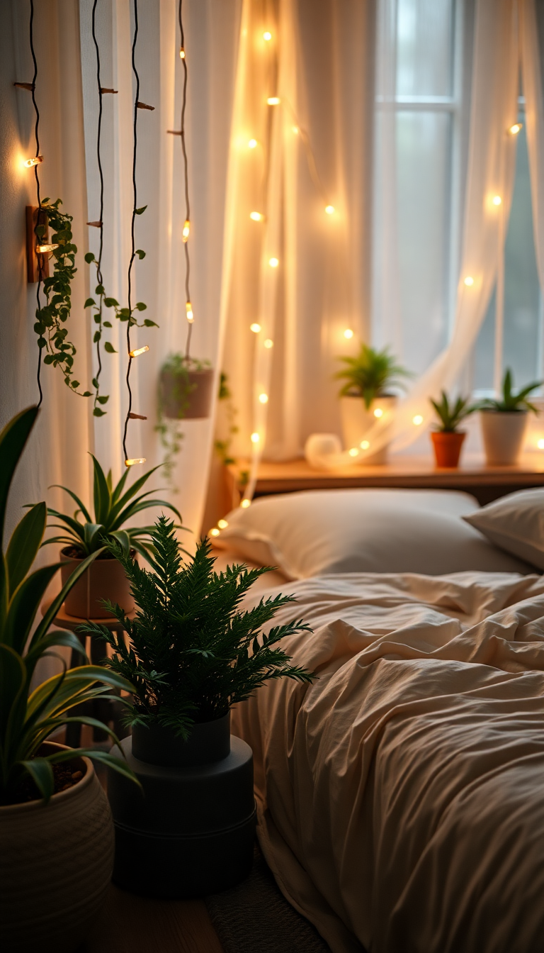 Photorealistic Luminous Bedroom Fairy Lights Wallpaper
