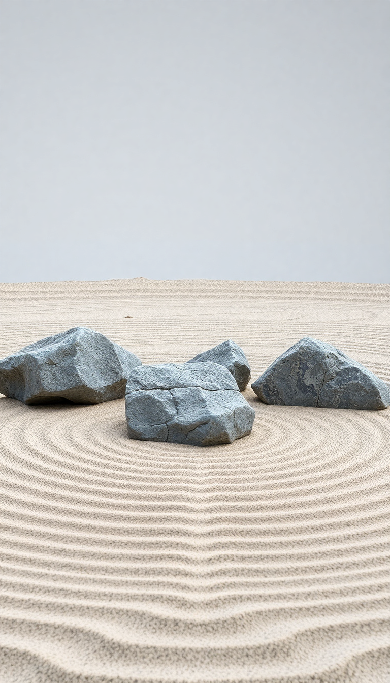 Zen Rock Garden Raked Sand Patterns Photorealistic Mini Wallpaper
