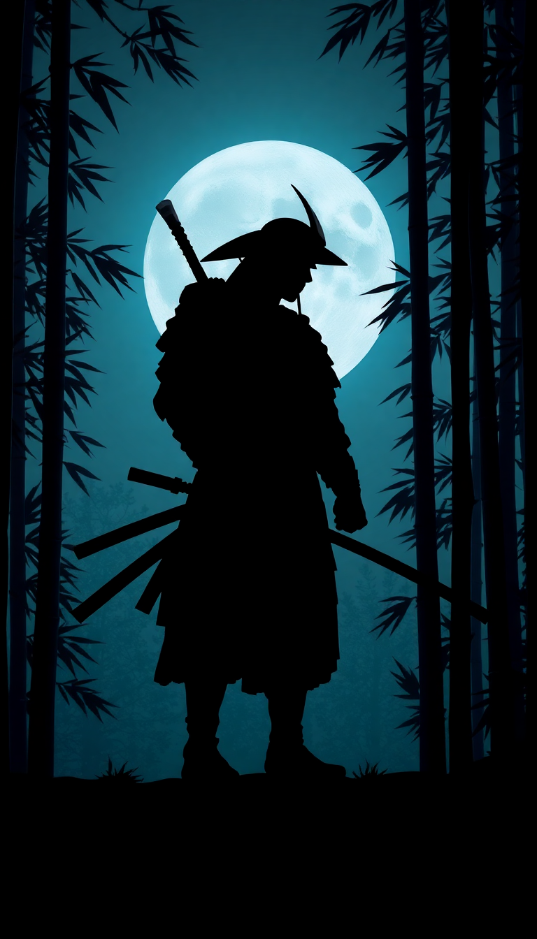 Glowing Rich Samurai Silhouette Moonlit Wallpaper