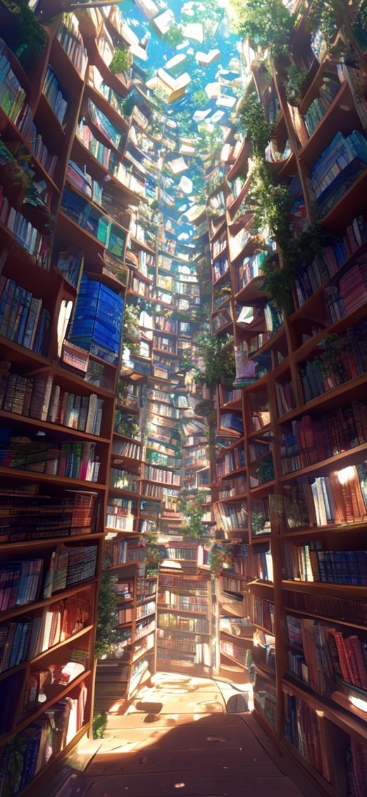 Magical Library Infinite Bookshelves Floating Books Anime Remaster Wallpaper
