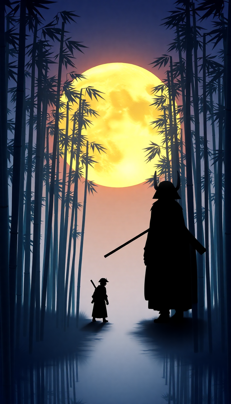 Alpine Silhouette Moonlit Bamboo Forest Digital art Wallpaper