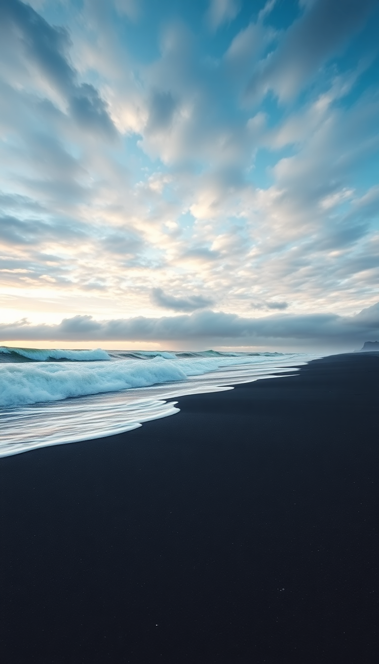 Spectacular Waves Beach Sand Black Photorealistic Wallpaper
