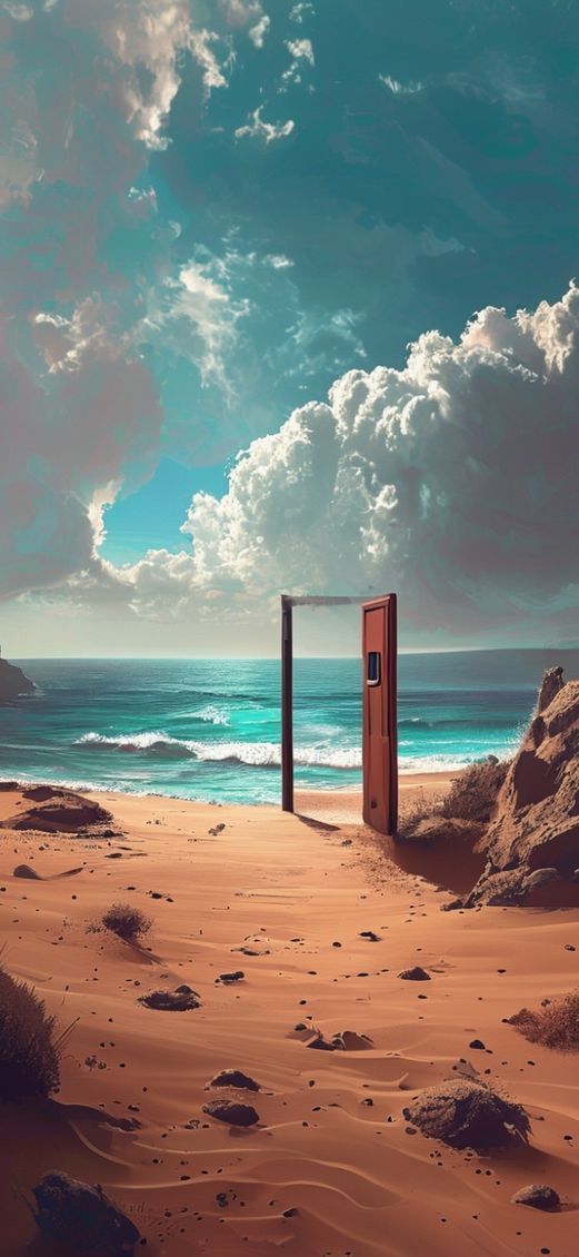 Door Standing Alone Desert Opening Ocean Digital art Select Wallpaper