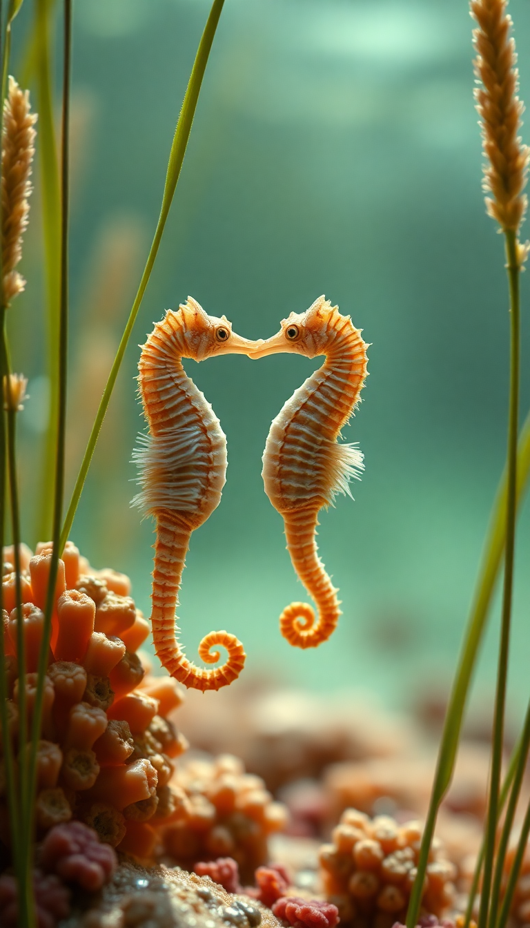 Nature Dramatic Seahorse Couple Dancing Wallpaper