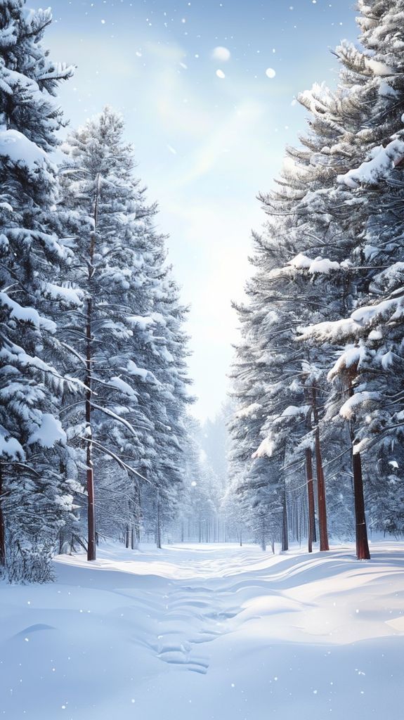 Photorealistic Modern First Snow Pine Wallpaper