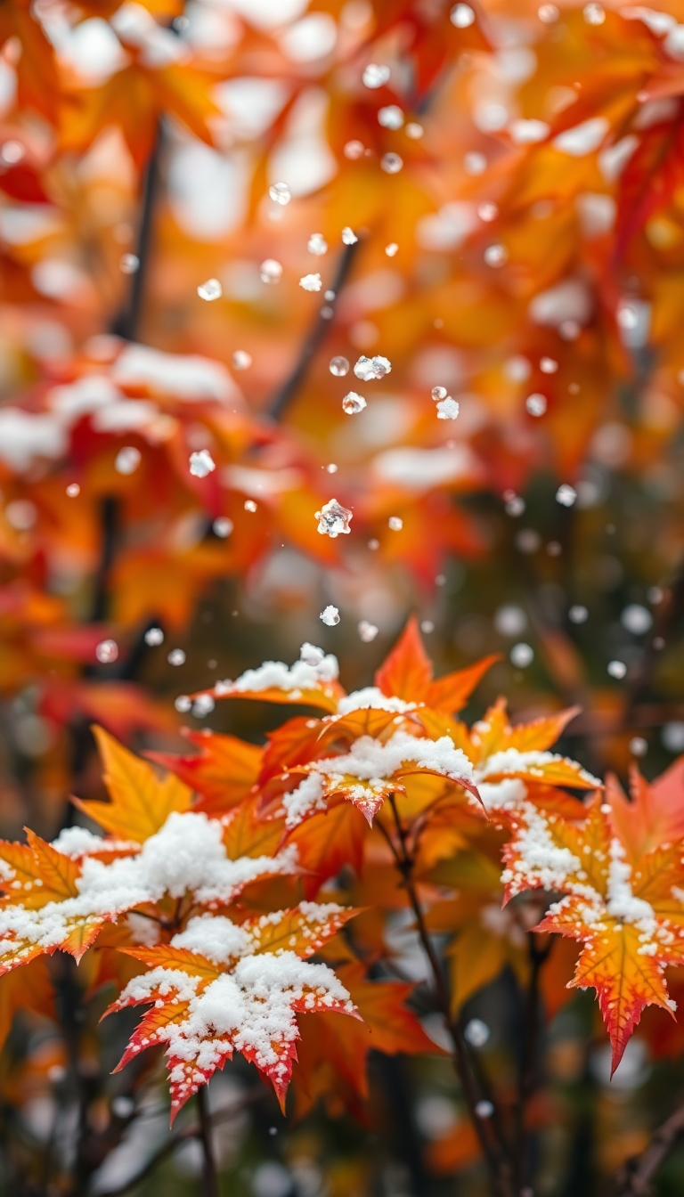 Oceanic Autumn On Falling Snow Photorealistic Wallpaper