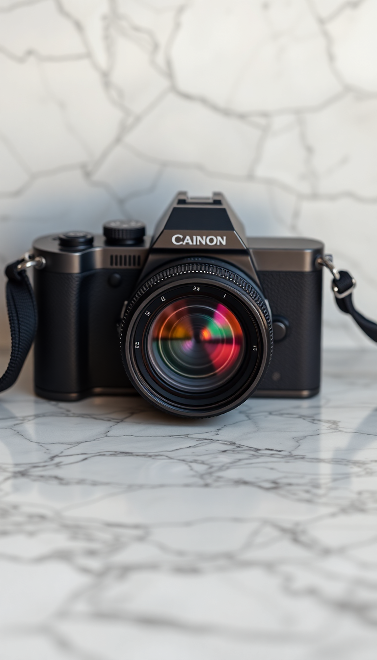 Film Camera Marble Flatlay Aesthetic Photorealistic Select Wallpaper