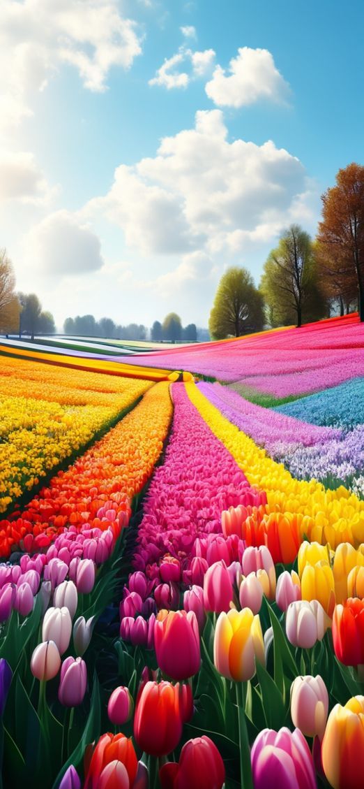 Photorealistic Cool Tulip Field Netherlands Wallpaper