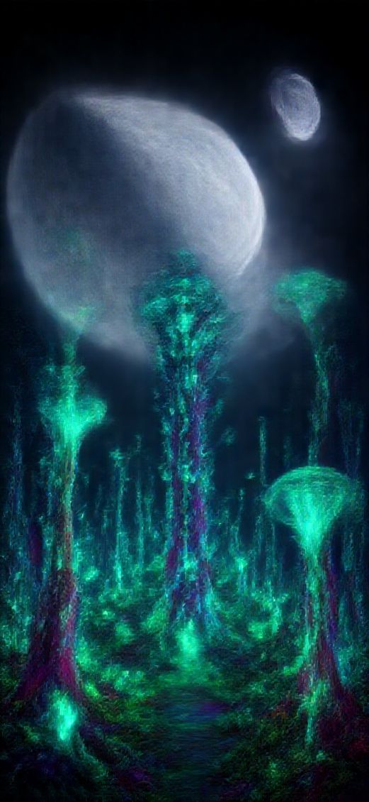 Bioluminescent Alien Forest Distant Planet With Digital art 4K Wallpaper