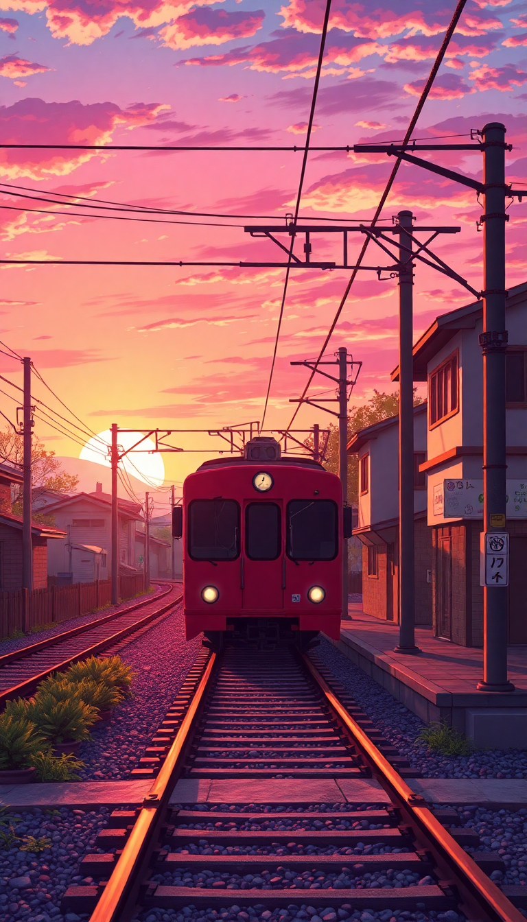 Dynamic Sunset Japan Rural Crossing Anime Wallpaper