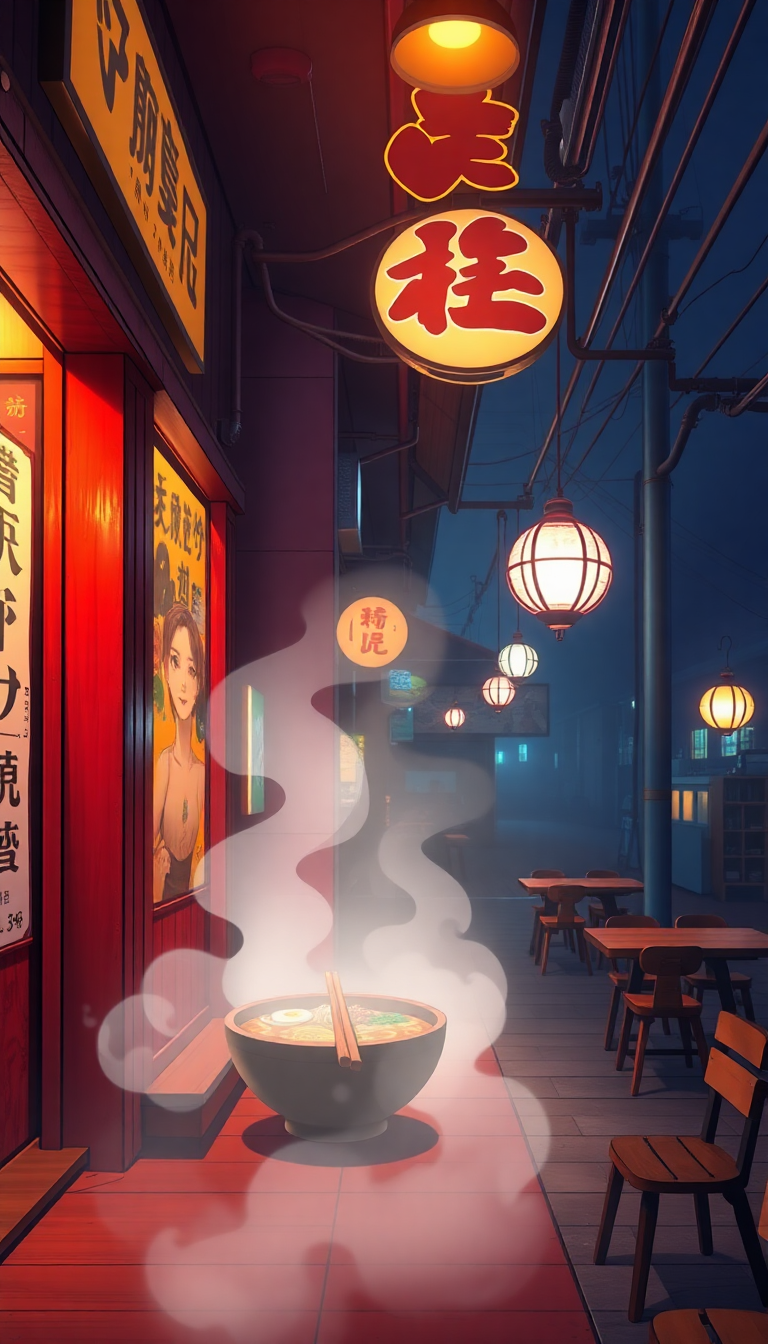 Glowing Metallic Cozy Ramen Shop Wallpaper