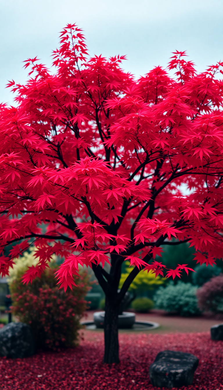 Japanese Maple Tree Autumn Red Leaves Aesthetic Version Wallpaper