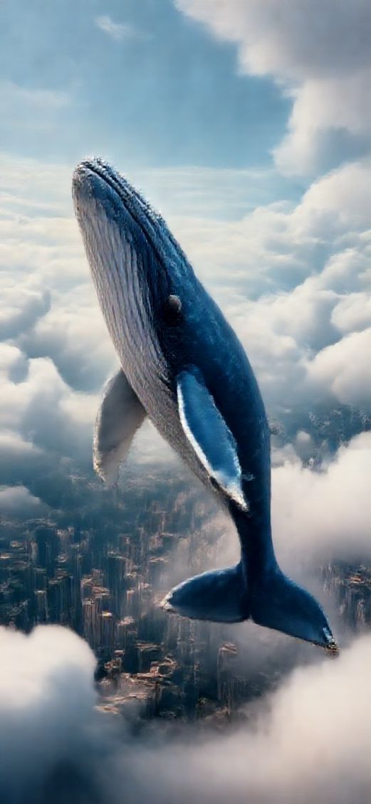 Cool Whale Swimming Through Clouds Digital art Wallpaper