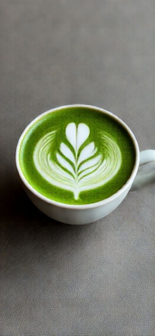 Matcha Latte Art Leaf Pattern Ceramic Photorealistic HD Wallpaper