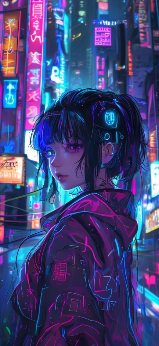 Anime Tranquil Anime Girl Neon Wallpaper