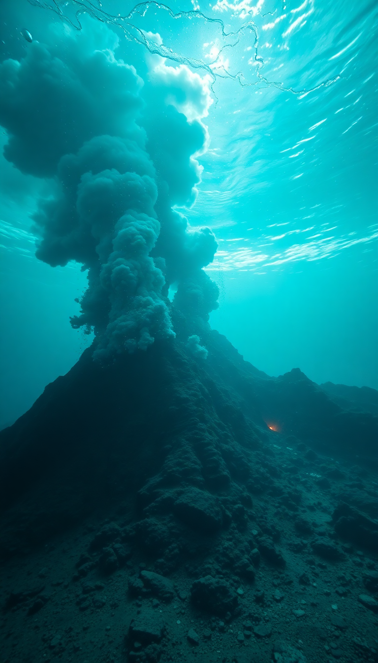 Photorealistic Coastal Volcano Vents Smoke Wallpaper