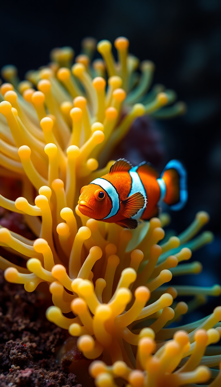 Coastal Anemone Clownfish Vibrant Photorealistic Wallpaper