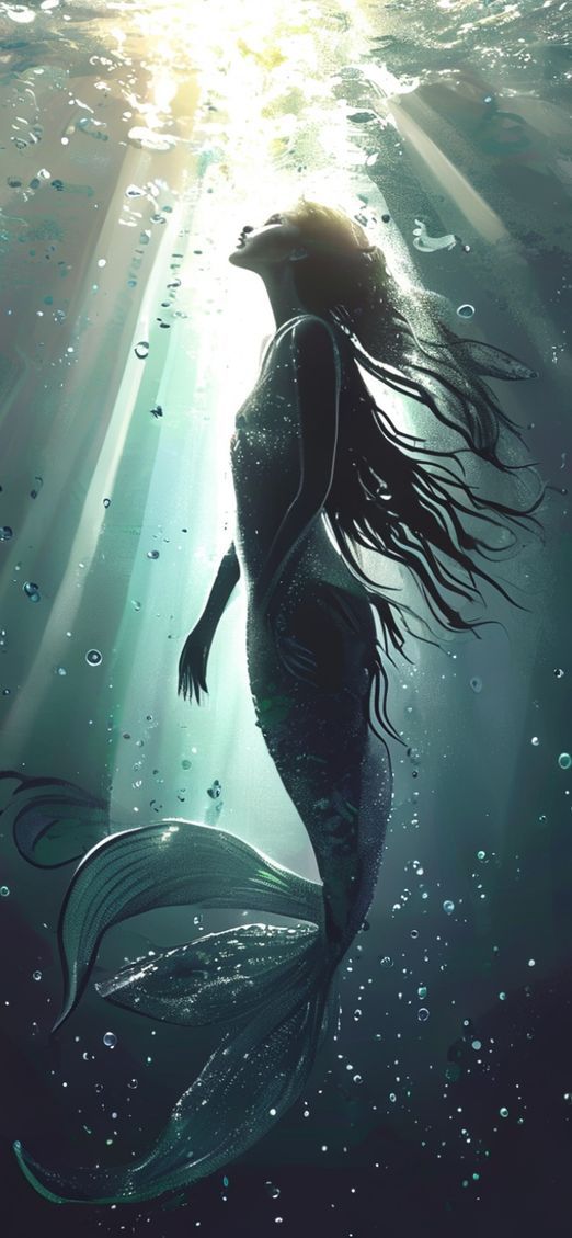 Mermaid Silhouette Swimming Toward Surface Light Digital art Remix Wallpaper
