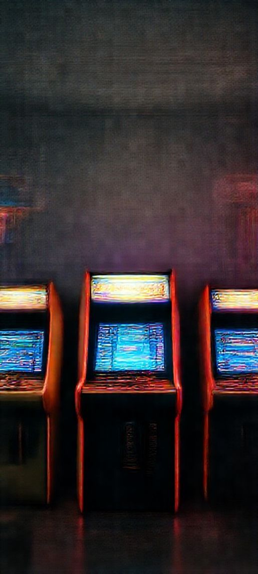 Matte Arcade Machines Dark Room Photorealistic Wallpaper