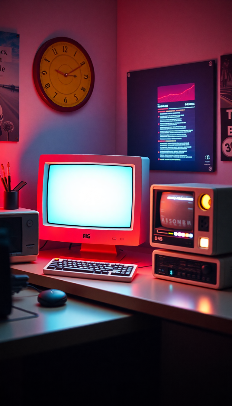 Photorealistic Misty Computer Setup 90s Wallpaper