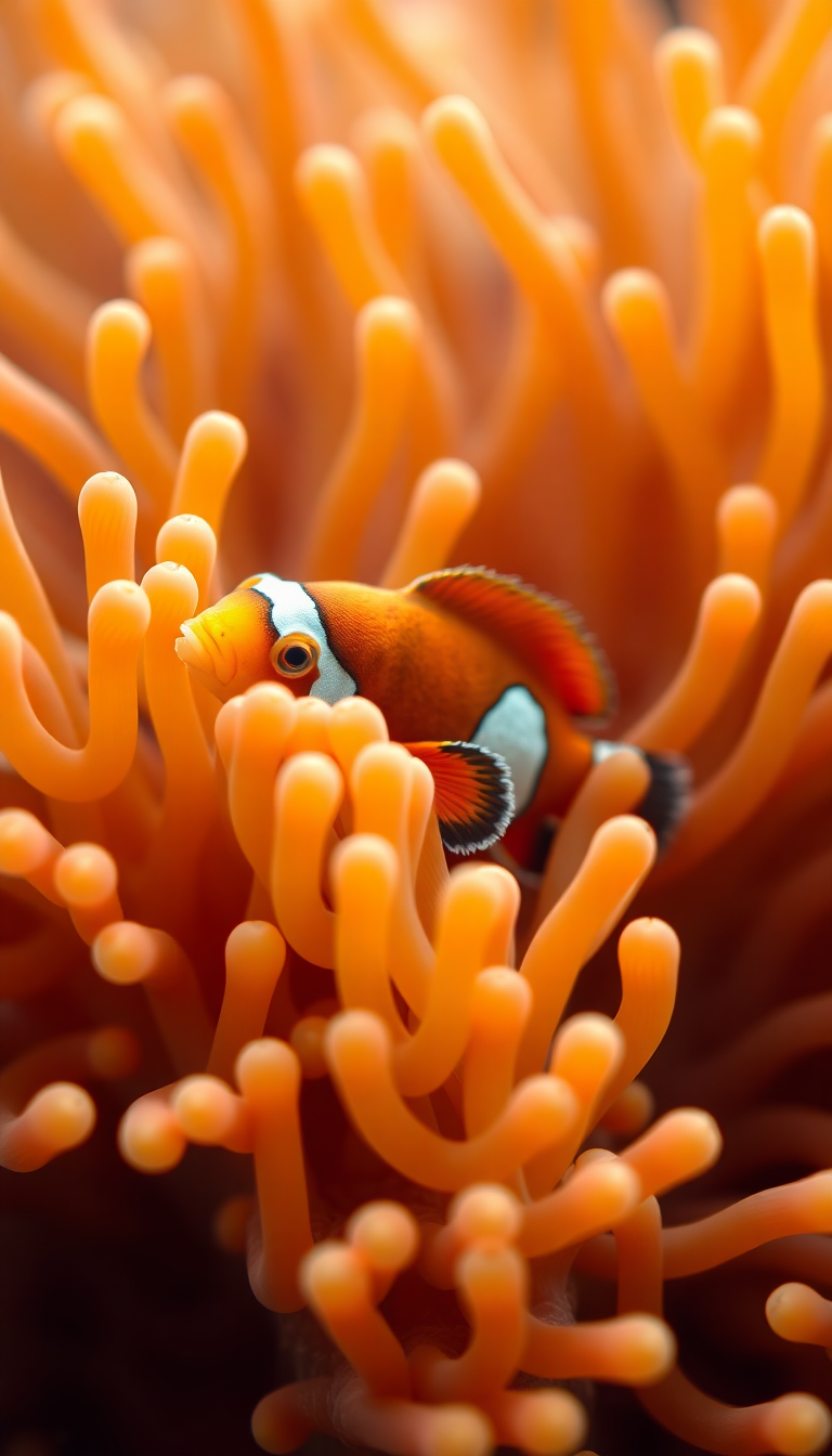 Primal Chromatic Anemone And Clownfish Wallpaper