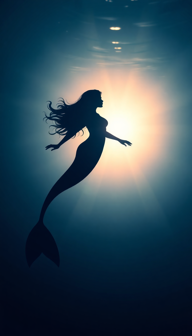 Mermaid Silhouette Swimming Toward Surface Digital art Wallpaper