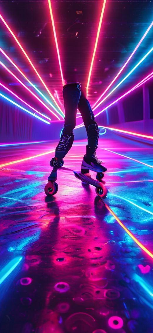 Roller Skating Rink 80s Neon Disco Photorealistic Ultra HD Wallpaper