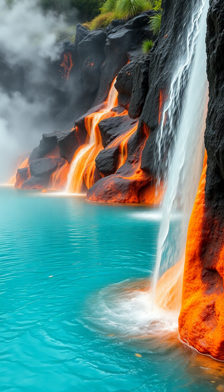 Steam Rising Turquoise Water Nature Deluxe Wallpaper