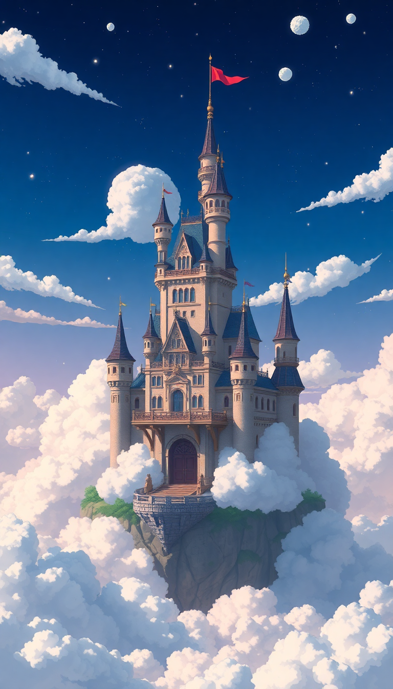 Floating Castle Clouds Magical Anime Remix Wallpaper