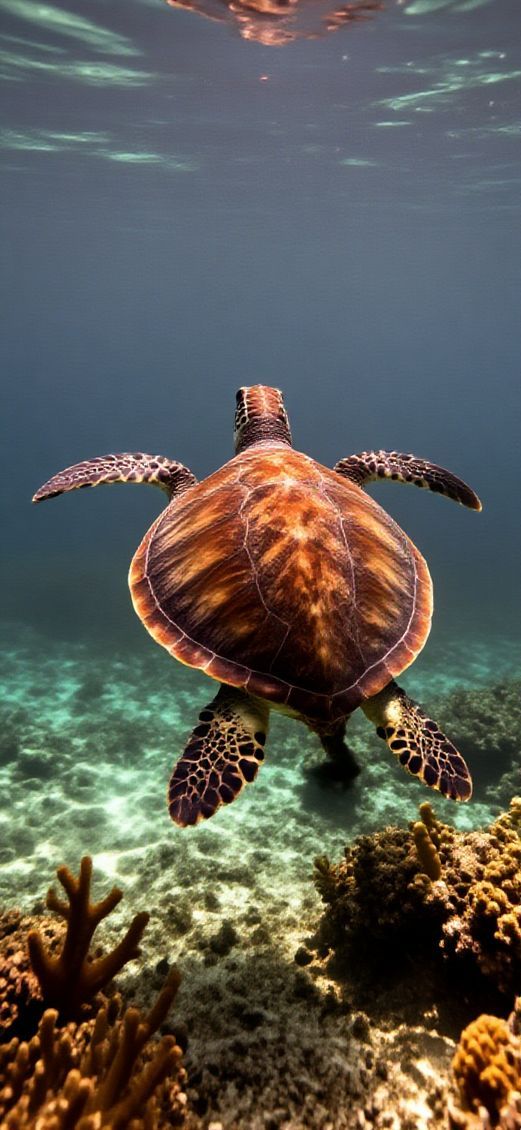 Cosmic Crystal Sea Turtle Swimming Wallpaper