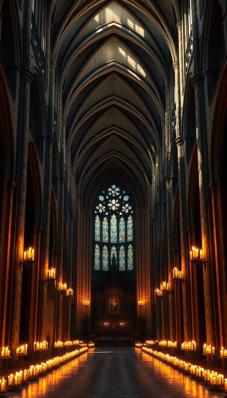 Striking Gothic Interior Shadows Photorealistic Wallpaper