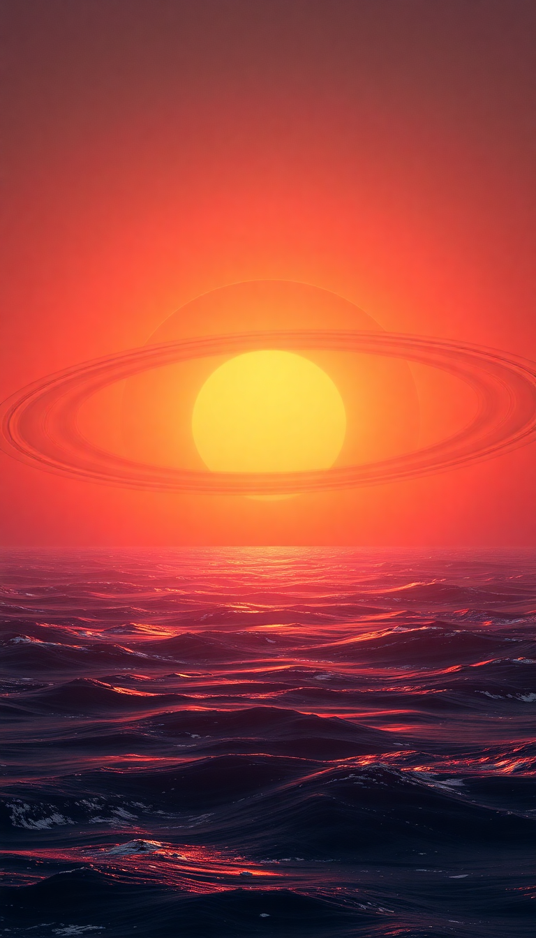 Massive Ringed Planet Rising Over Alien Photorealistic Modern Wallpaper