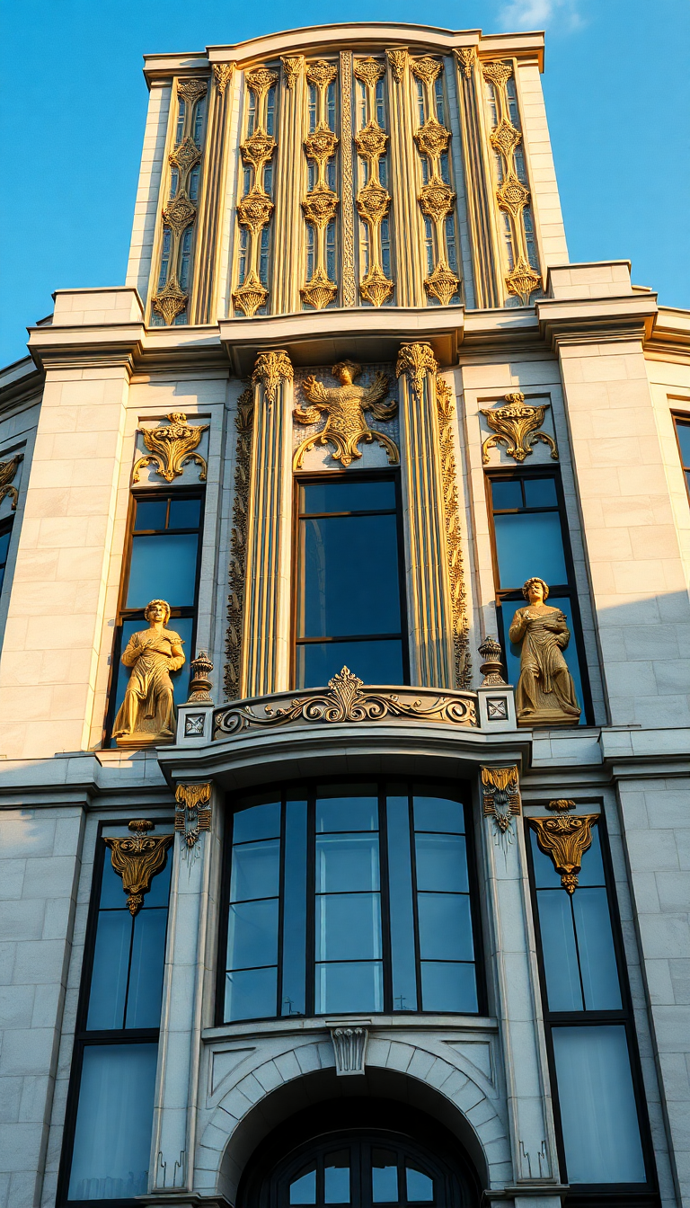 Organic Deco Building Facade Geometric Photorealistic Wallpaper