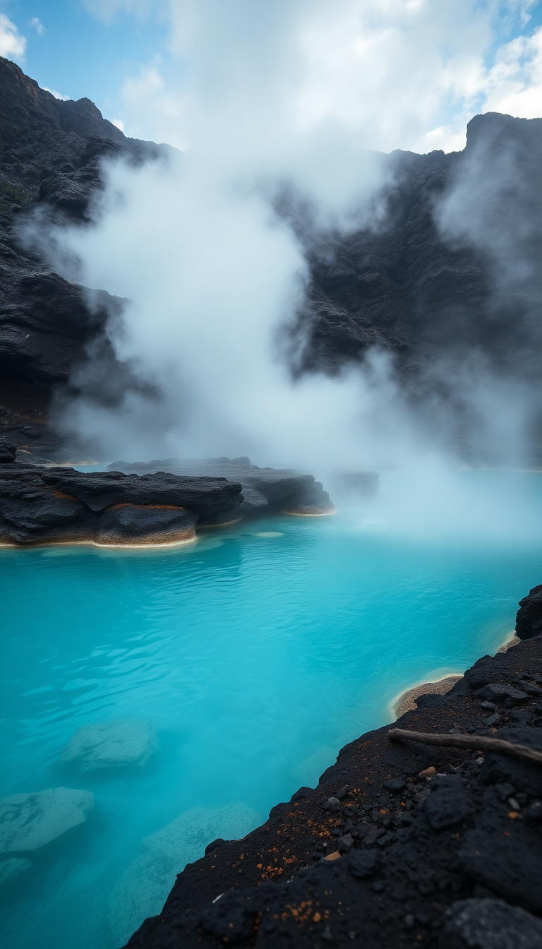 Matte Hot Springs Steam Rising Photorealistic Wallpaper