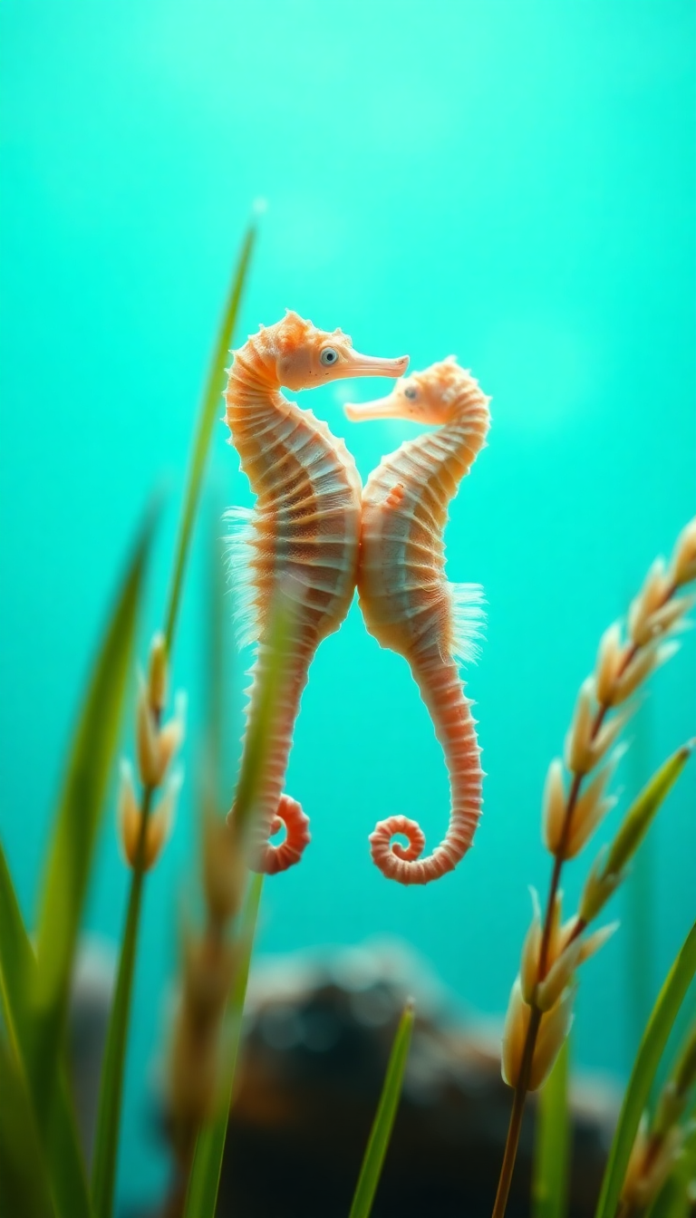 Seahorse Couple Dancing Matte HD Wallpaper