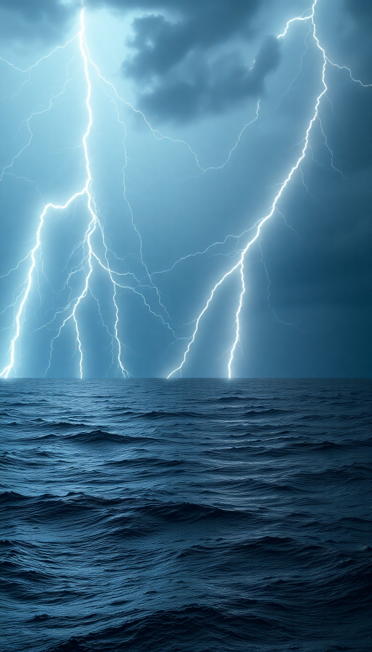 Dawn Lightning Over Ocean Photorealistic Wallpaper