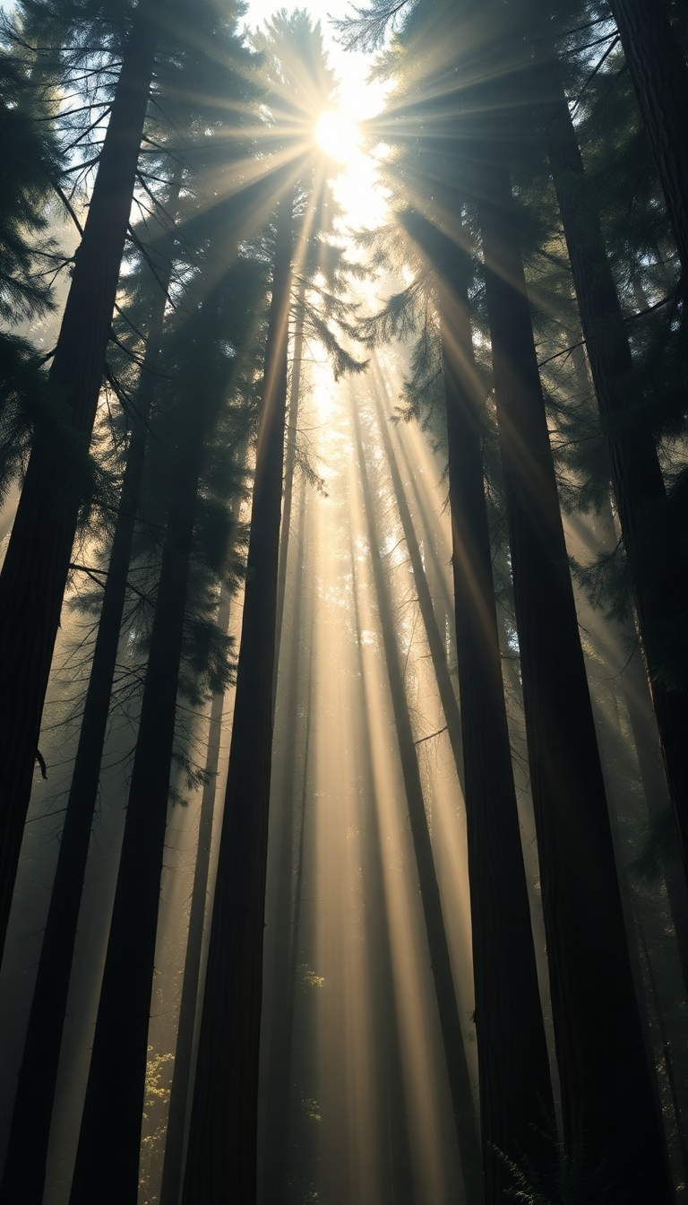Photorealistic Sonic Redwood Trees Morning Wallpaper