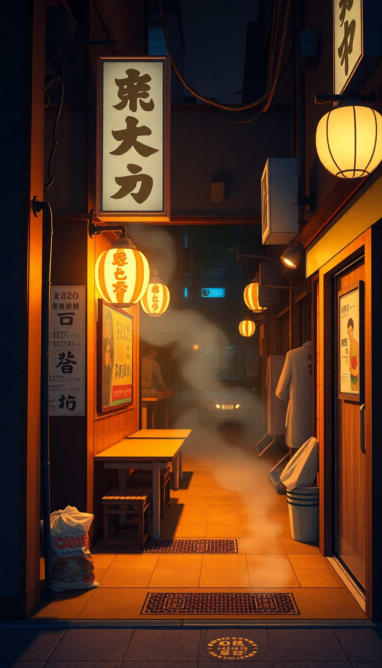 Geometric Ramen Shop At Night Anime Wallpaper