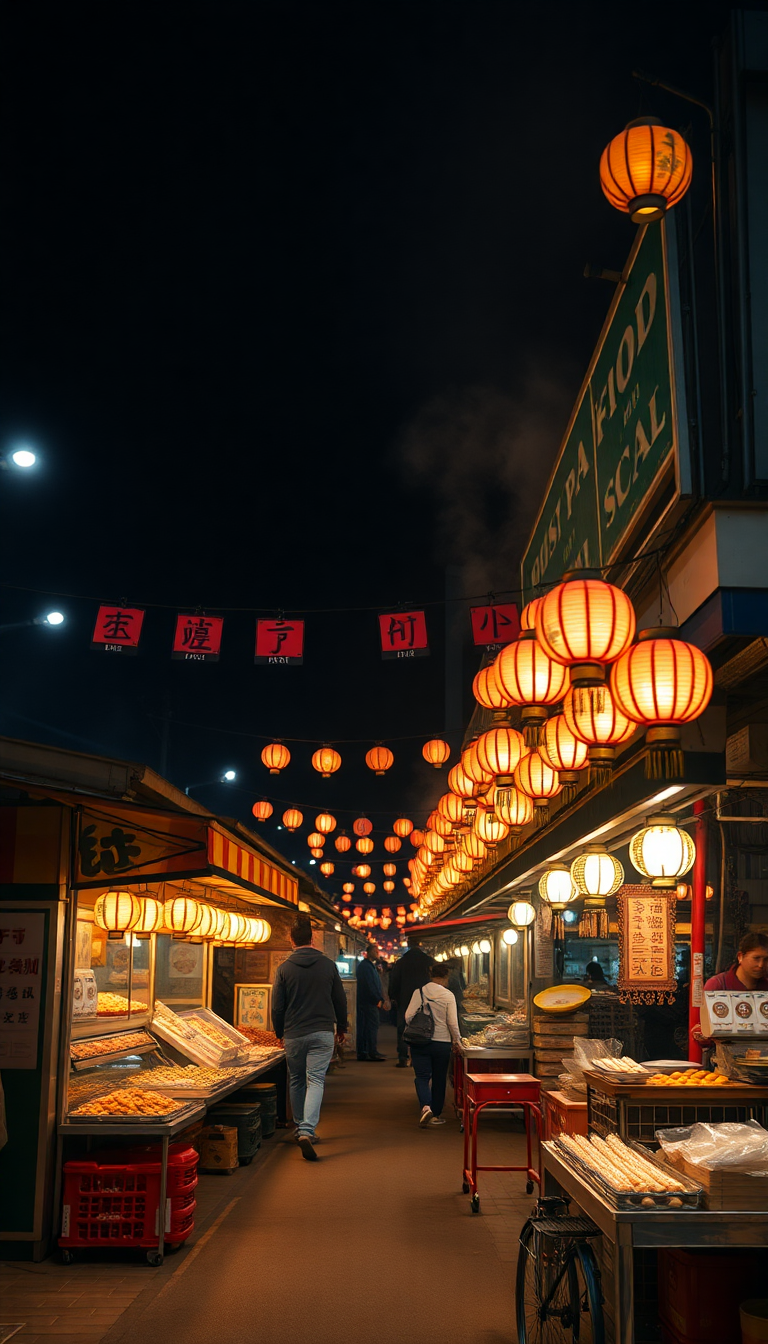 Food Stalls Steam Lanterns Aesthetic Lite Wallpaper