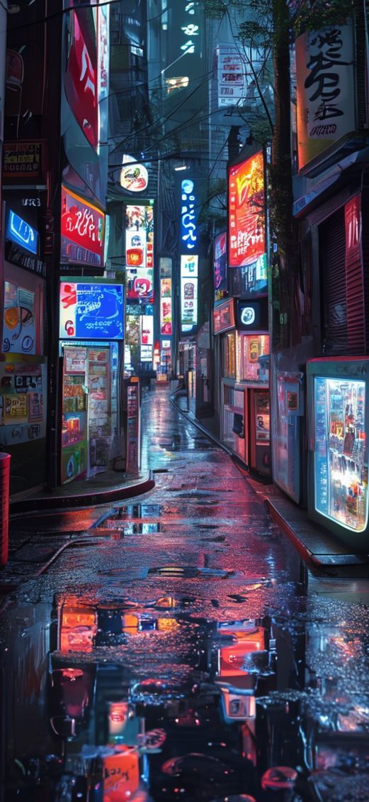 Raw Alley At Night Vending Photorealistic Wallpaper