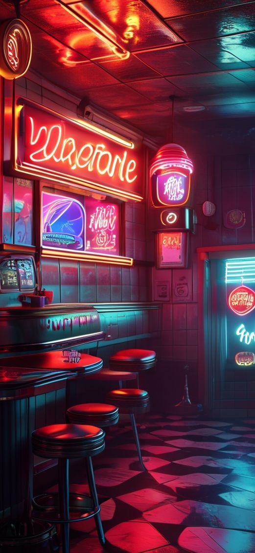 Serene Retro Neon Chrome Photorealistic Wallpaper