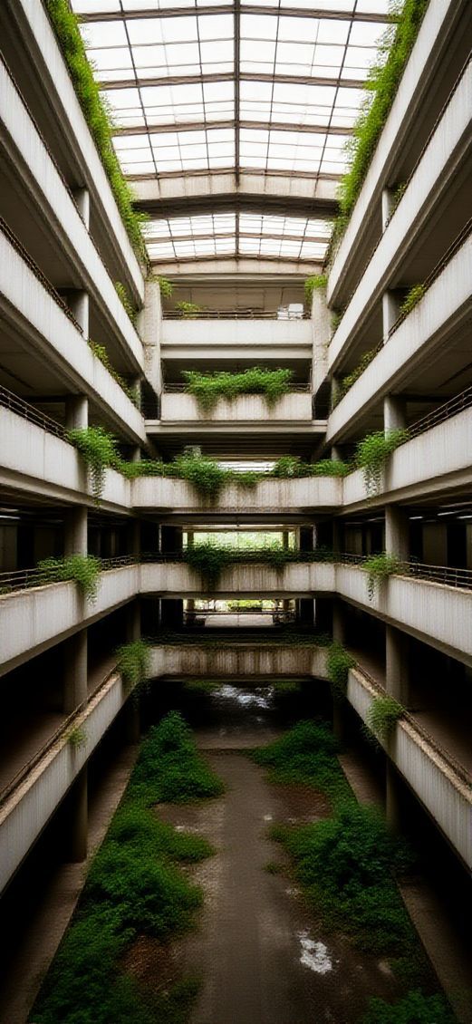 Minimalist Geometric Abandoned Shopping Mall Wallpaper