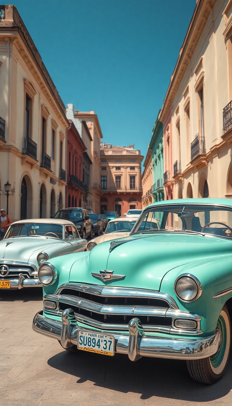 Radiant Pastel Cars Classic Havana Photorealistic Wallpaper