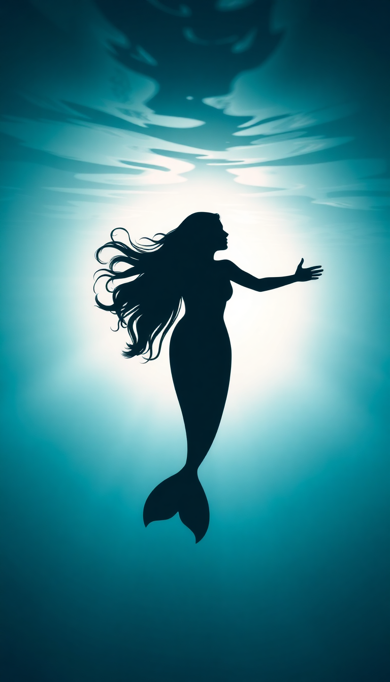 Mermaid Silhouette Swimming Deep HD Wallpaper