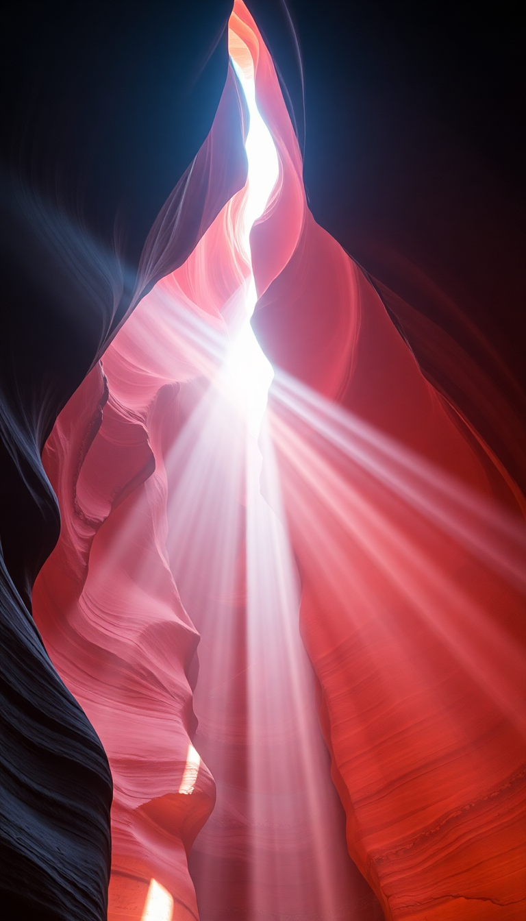 Slot Canyon Light Beam Hitting Photorealistic Wallpaper