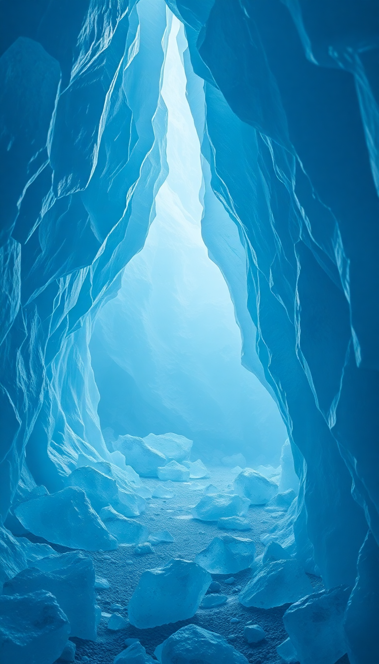 Primal Ice Cave Blue Crystal Formations Wallpaper