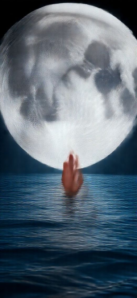 Giant Moon Touching Ocean Surface Surreal Digital art Prime Wallpaper