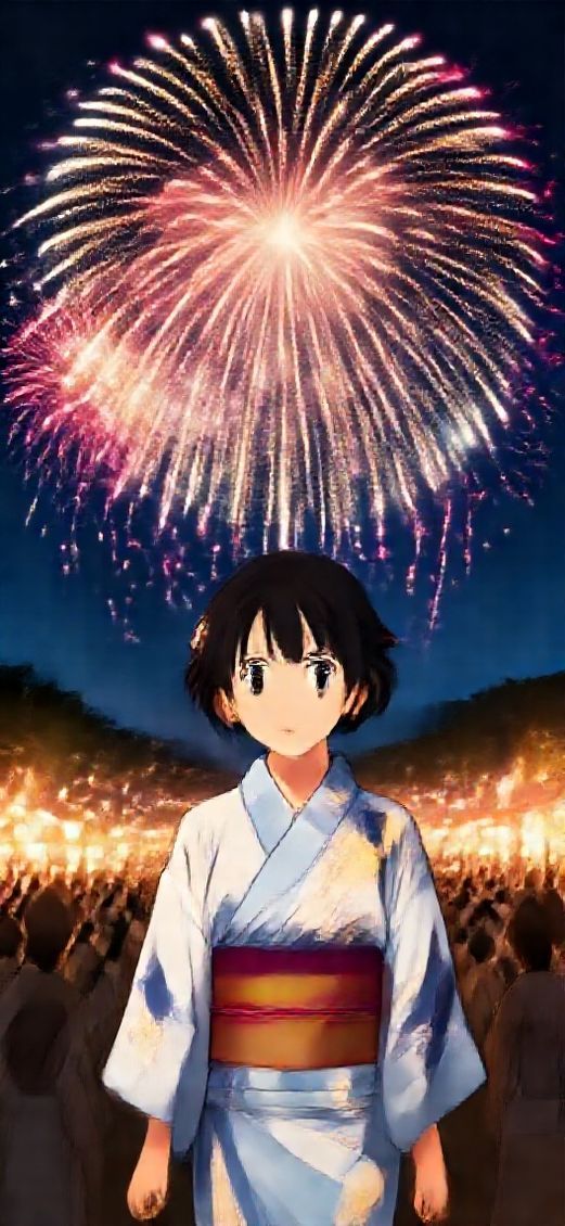 Anime Neon Festival Fireworks Yukata Wallpaper