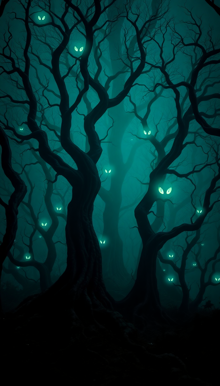 Dark Enchanted Forest Twisted Trees Digital art Wallpaper